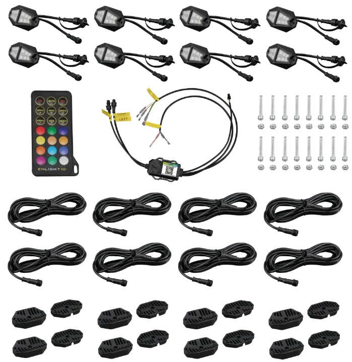 RSDK8 – RACESPORT LT Underbody Light Kit, LED Multi-Color 12 Volt 8 Piece Aluminum Housing IP67 Rated With English10 ...